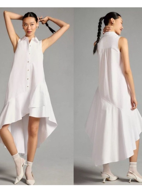 Anthropologie Maeve Sleeveless Buttondown Asymmetrical Ruffle Hem Dress Cotton